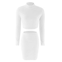 Load image into Gallery viewer, Two Piece Set Women Sweater +Pencil Skirt Suit Long sleeve Fleece Crop Tops Bodycon Skirt 2 Pieces Set Women Knitted Tracksuit