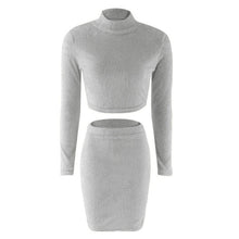 Load image into Gallery viewer, Two Piece Set Women Sweater +Pencil Skirt Suit Long sleeve Fleece Crop Tops Bodycon Skirt 2 Pieces Set Women Knitted Tracksuit